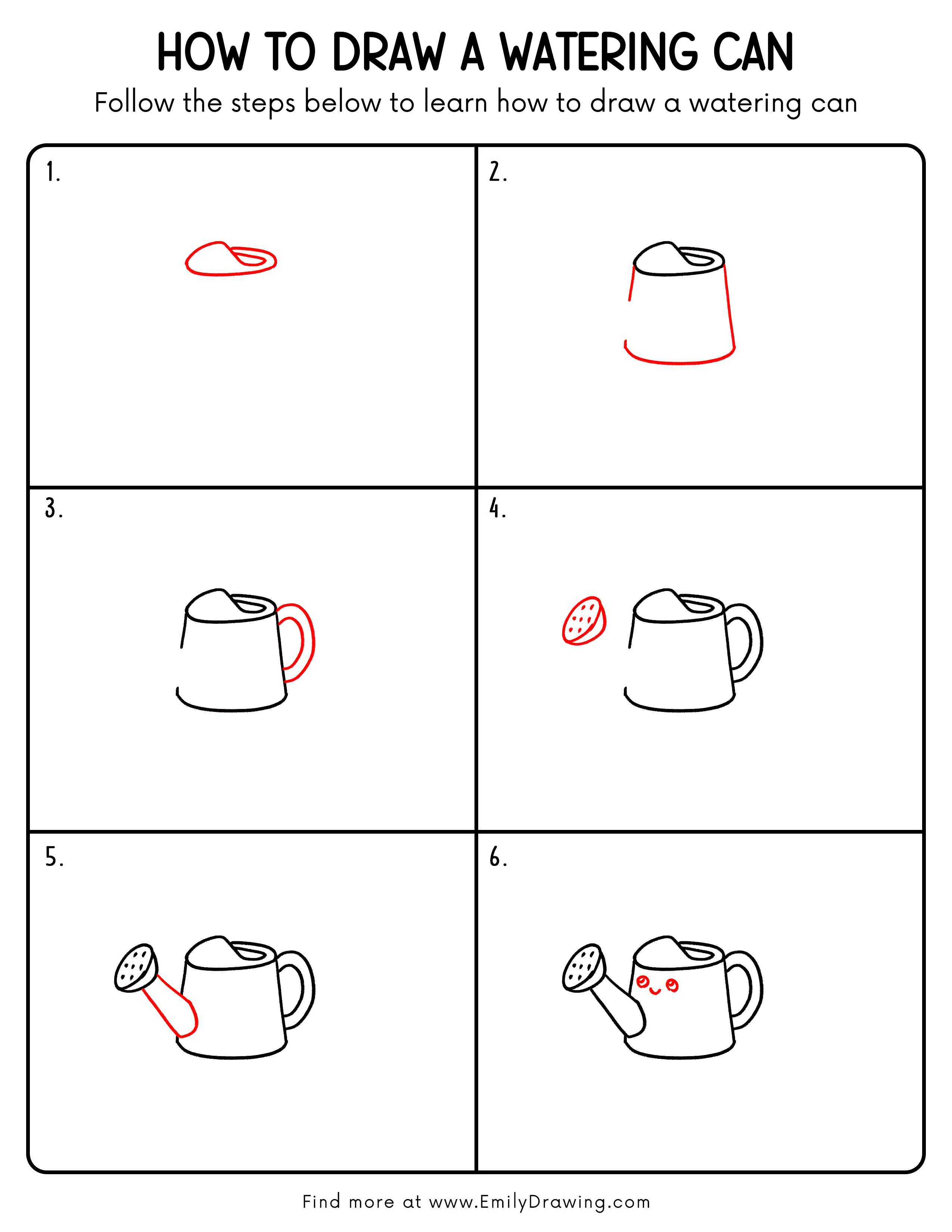 Printable Watering Can Drawing Guide